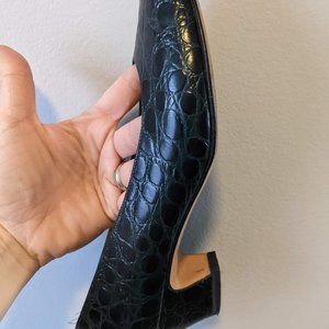 Salvatore Ferragamo Black Croc Embossed Leather Spain Heels
